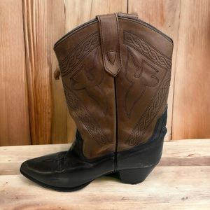 Oak Tree Farms Two Tone Brown Embroidered Cowboy Boots Made In Mexico Size 7